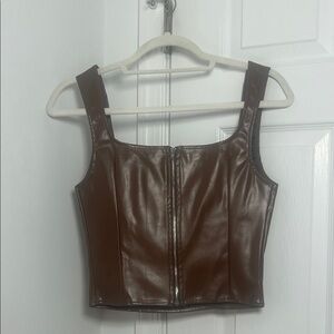 SHEIN Brown Faux Leather Crop Top